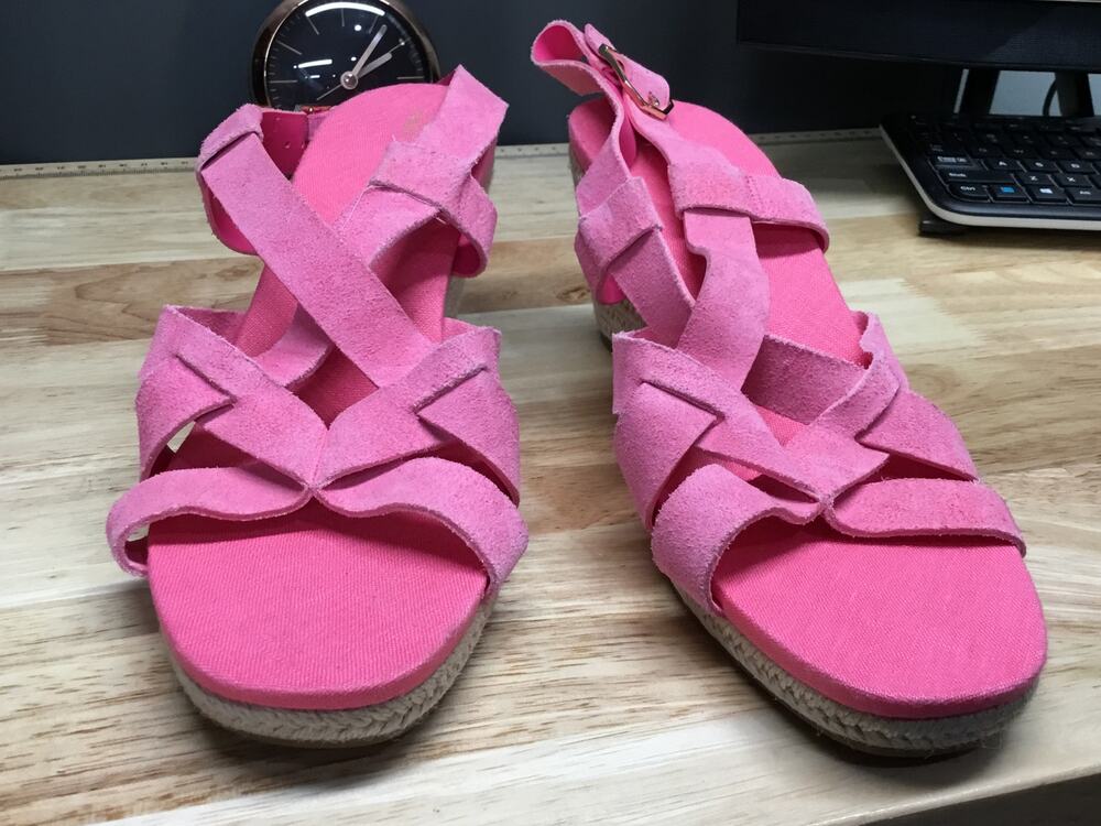 Cole Haan Crystal Espadrille Sandals Women's 10 Pink Suede Wedge Heel Slingback